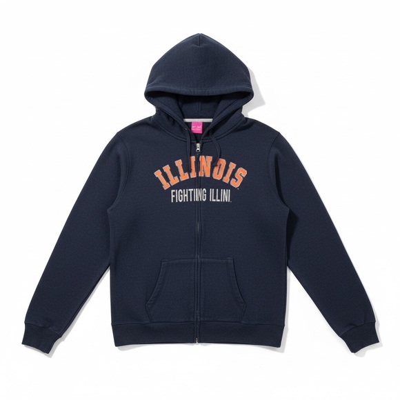 Campus Heritage Tops - Fighting Illini Women’s Navy Zip-Up Hoodie blinged out I in back size Large